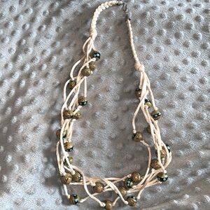 Bo-ho style woven wooden bead necklace